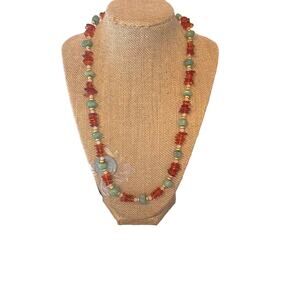 3 Pc Jewelry Set-Necklace, Earrings, Ring in Brown & Aventurine Green.